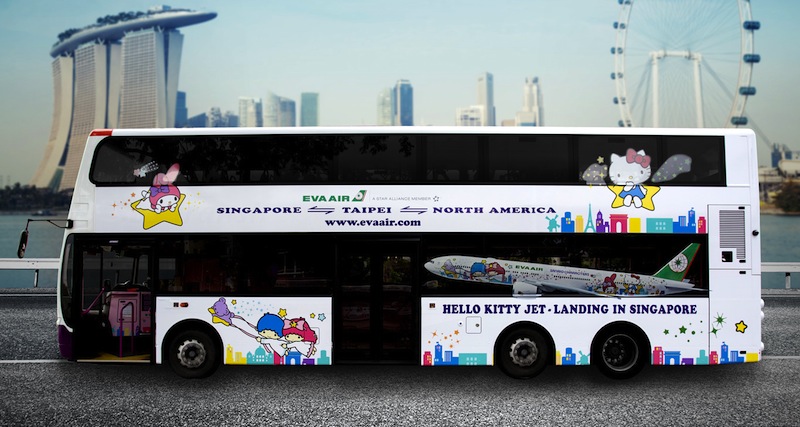Hello Kitty bus precedes Hello Kitty jet in Singapore