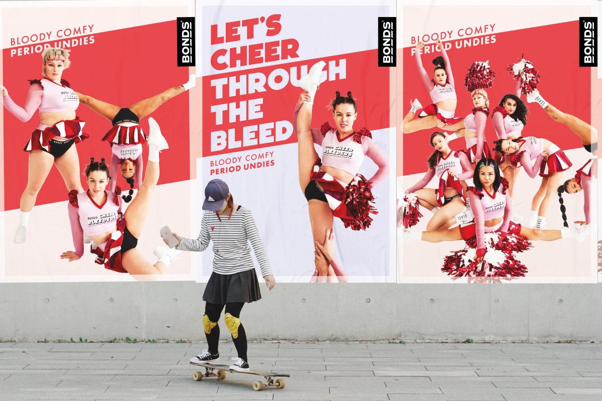Bonds deploys 'cheer bleeder' squad to demo 'bloody comfy' period undies