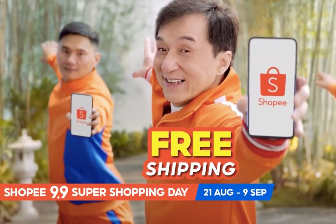 Jackie Chan does his own stunts for Shopee
