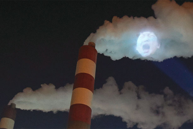 The air-purifier brand that projected crying children onto plumes of factory pollution